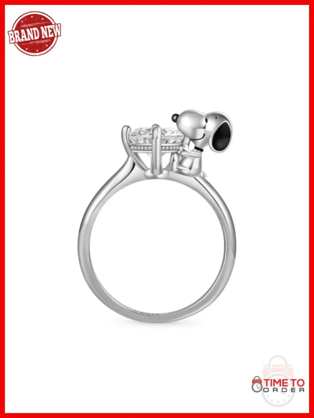 925 Sterling Silver Snoopy Hug Diamond Ring Statement Jewelry